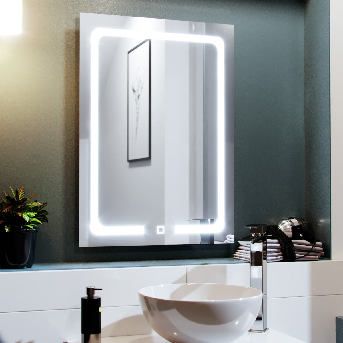 Lawerence 500mm x 700mm Inset LED Straight Corner Bathroom Mirror