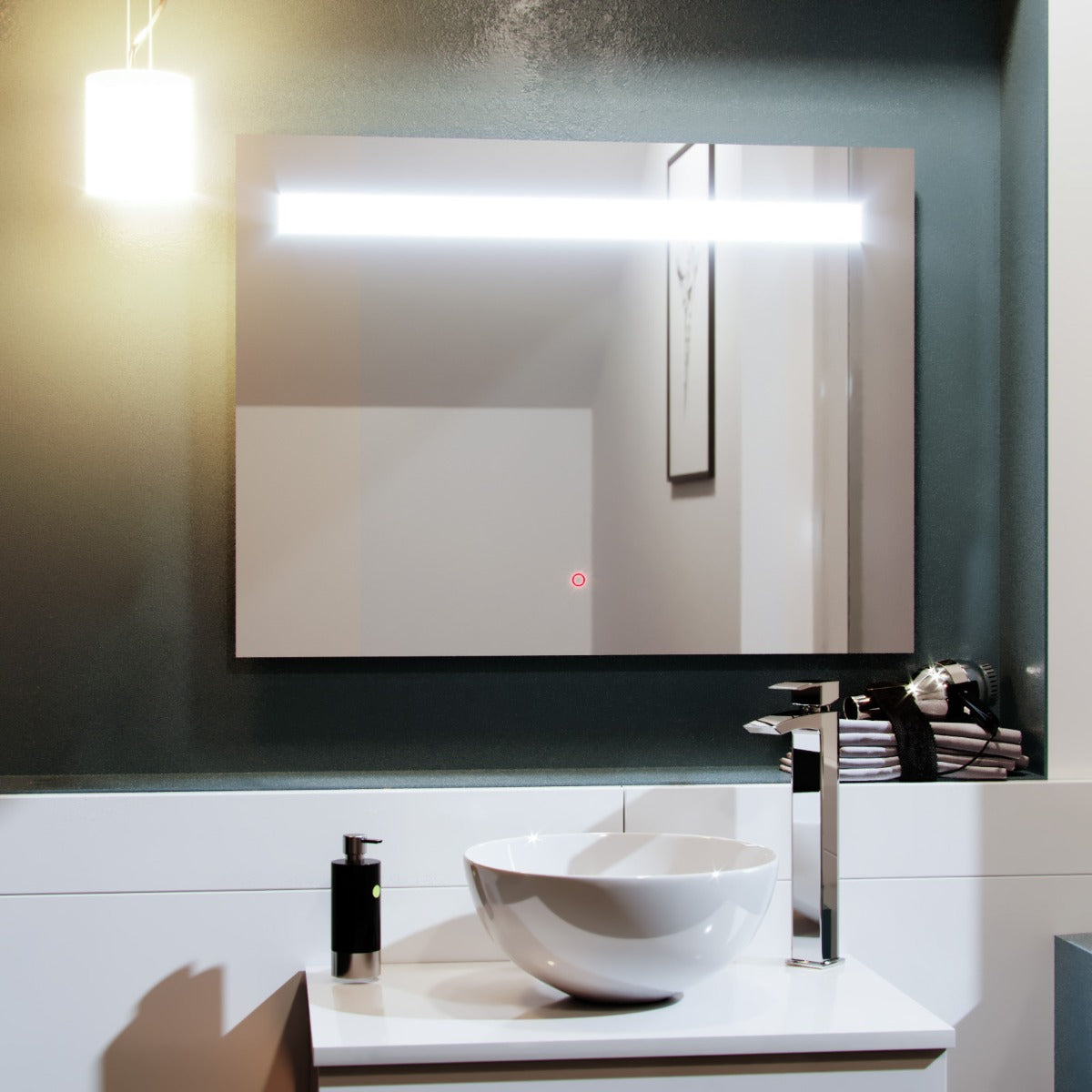 Lawerence Bar LED 800mm x 600mm Straight Corner Bathroom Mirror