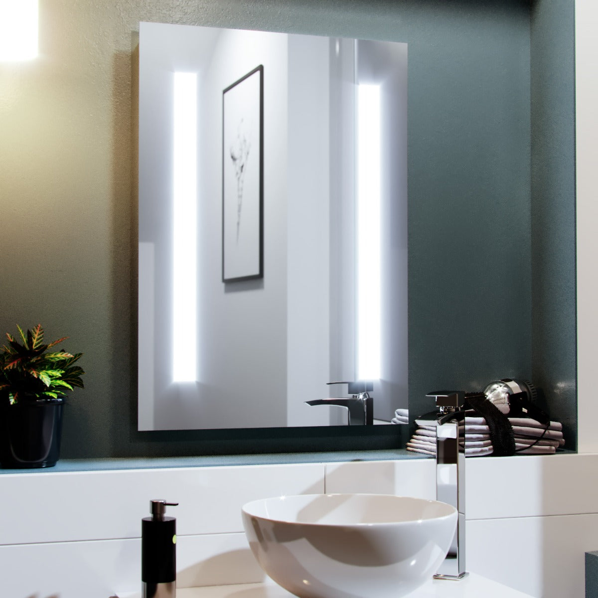 Lawerence Dual Bar LED 500 x 700mm Battery powered Round Corner Bathroom Mirror