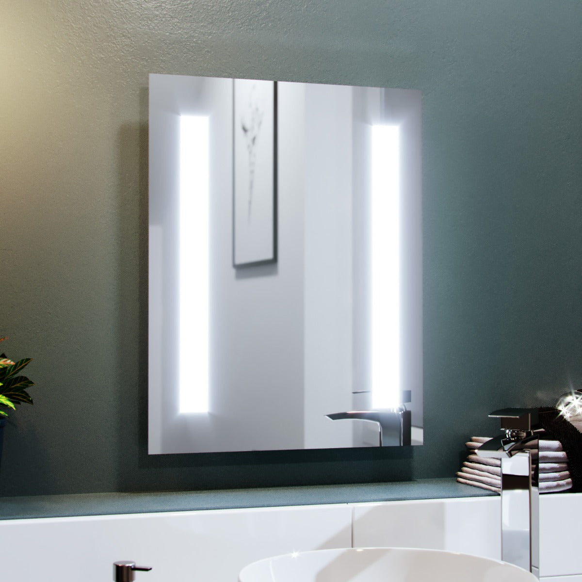 Lawerence Dual Bar LED 390 x 500mm Battery powered Bathroom Mirror