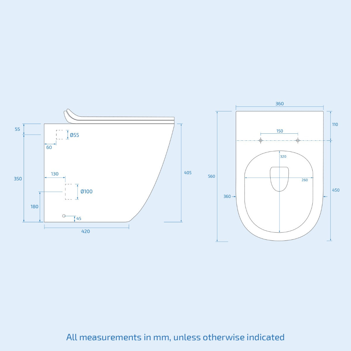 Afern 500mm Back To Wall WC Rimless Toilet Pan Unit Space Saving Afern