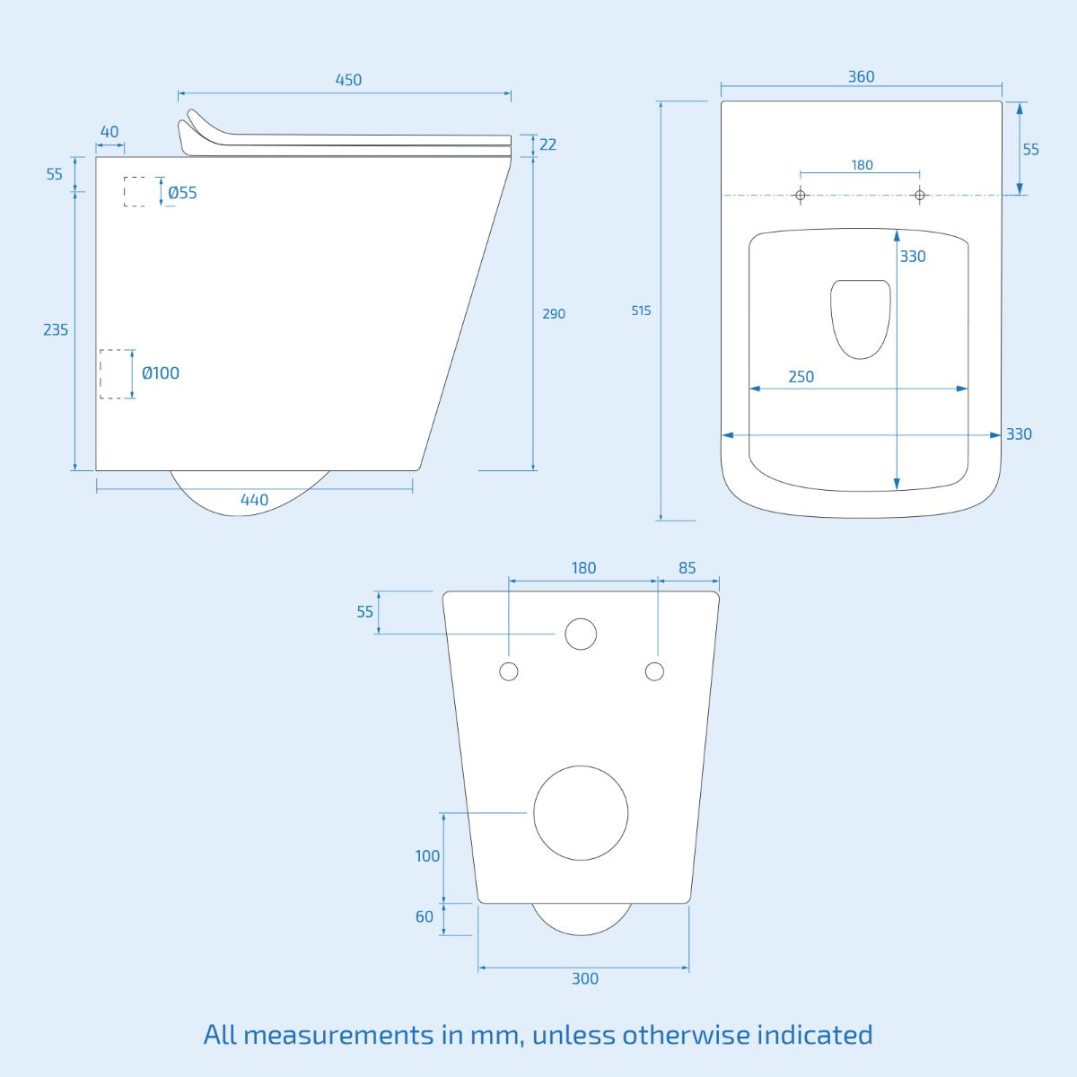 Inton Rimless Wall Hung Toilet Pan + Soft Close Toilet Seat