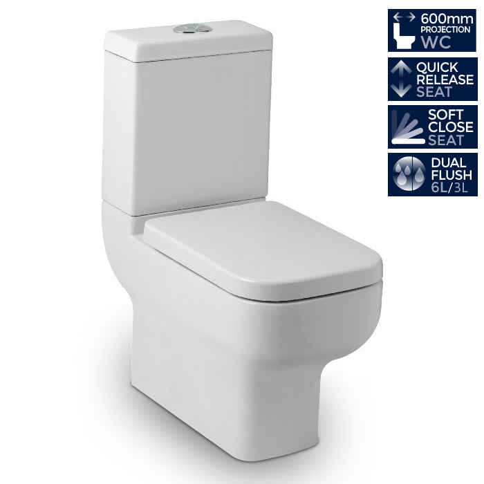 Haywood Modern Ceramic Toilet Pan, Dual Flush Cistern Soft Close Seat With Basin