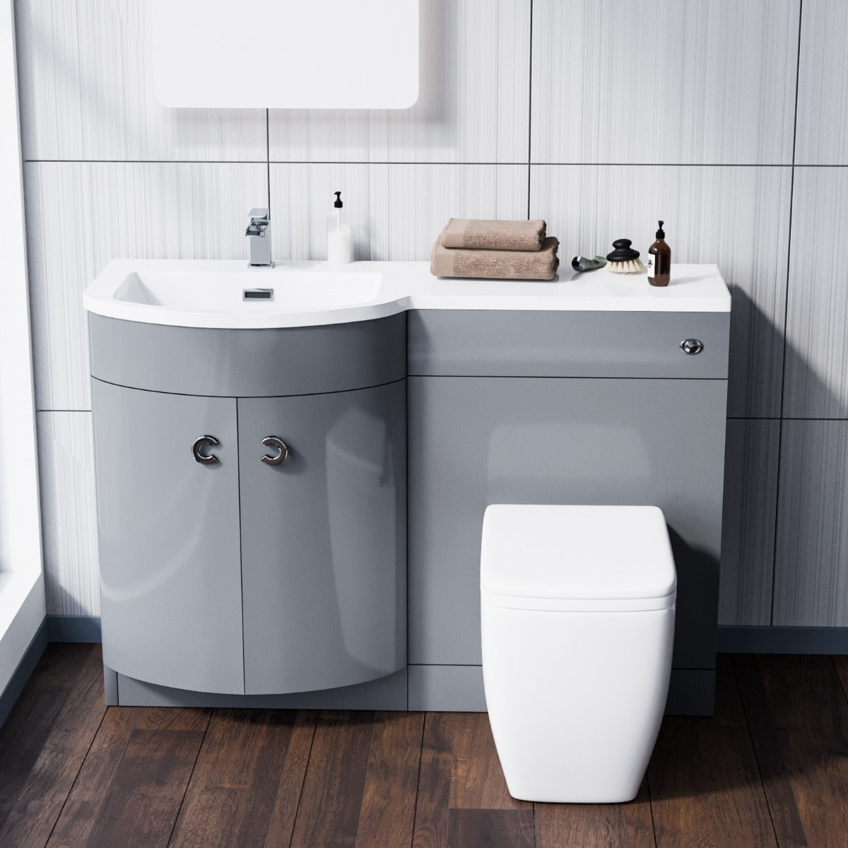 Dene LH 1100mm Vanity Basin Unit & Square Back To Wall Toilet Grey