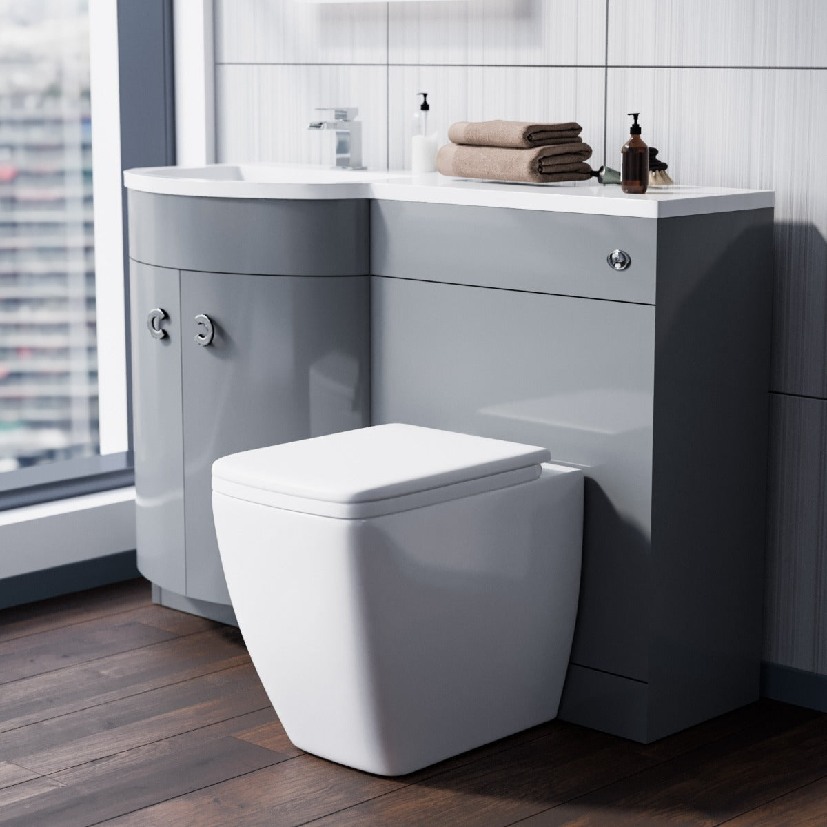 Dene LH 1100mm Vanity Basin Unit & Square Back To Wall Toilet Grey