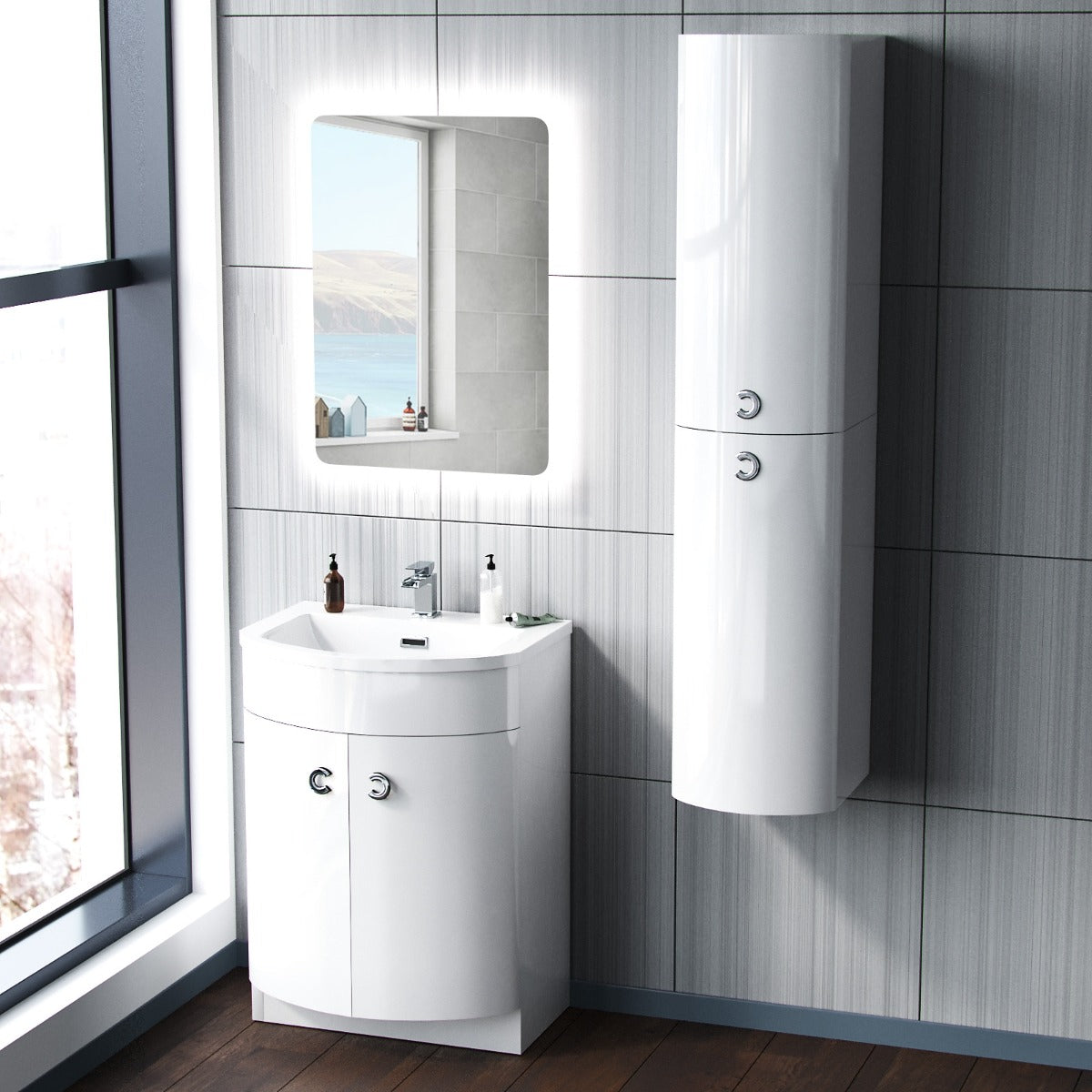 Dene 600mm White Vanity Unit and Wall Mounted Storage Unit