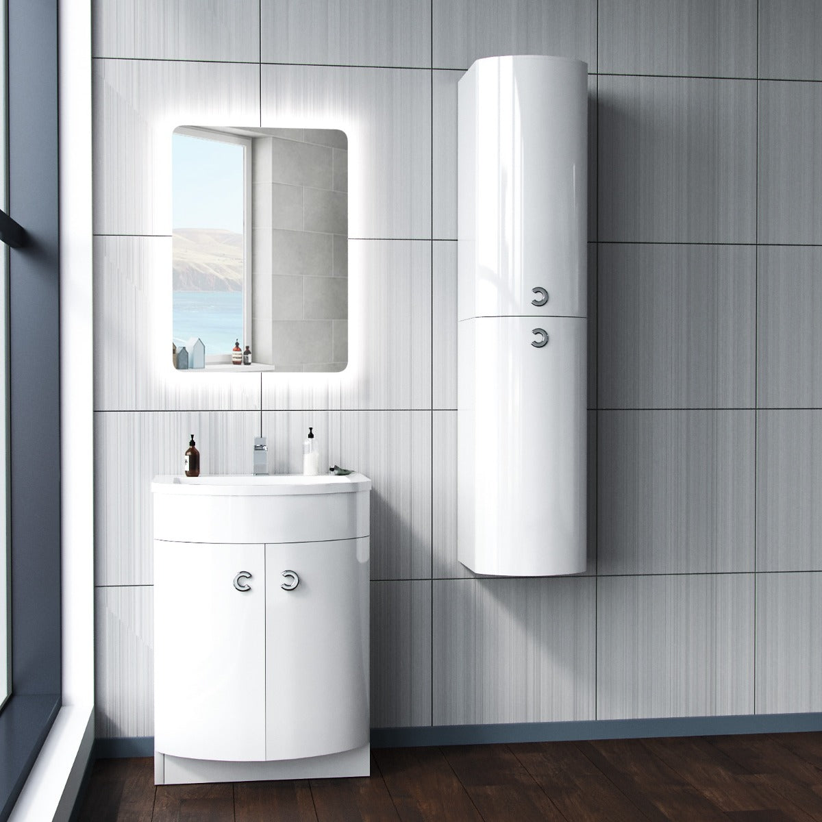 White 600mm Vanity Unit and Wall Mounted Storage Unit