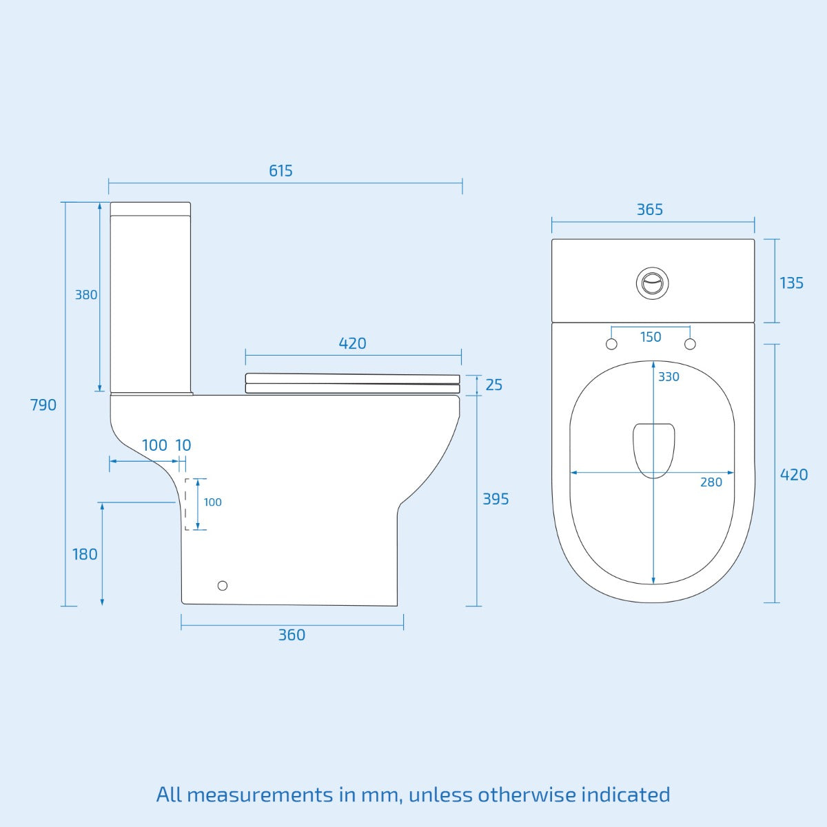 Deyed Close Coupled Toilet Pan, Cistern and Toilet Seat White