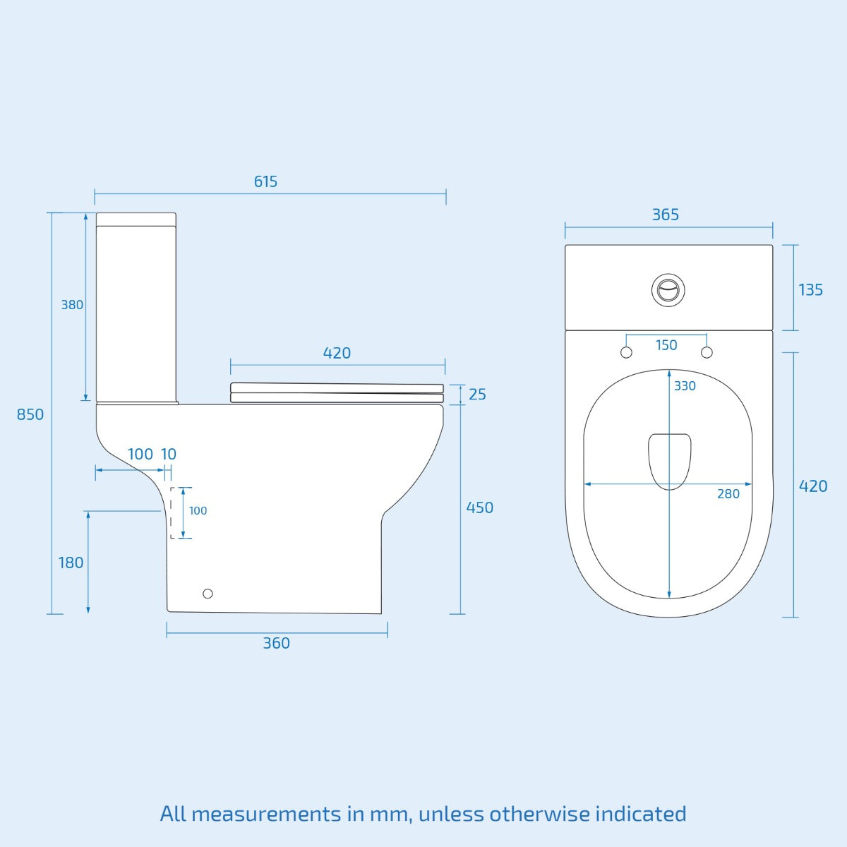 Deyed Comfort Height Close Coupled Toilet Pan, Cistern and Soft Close Toilet Seat