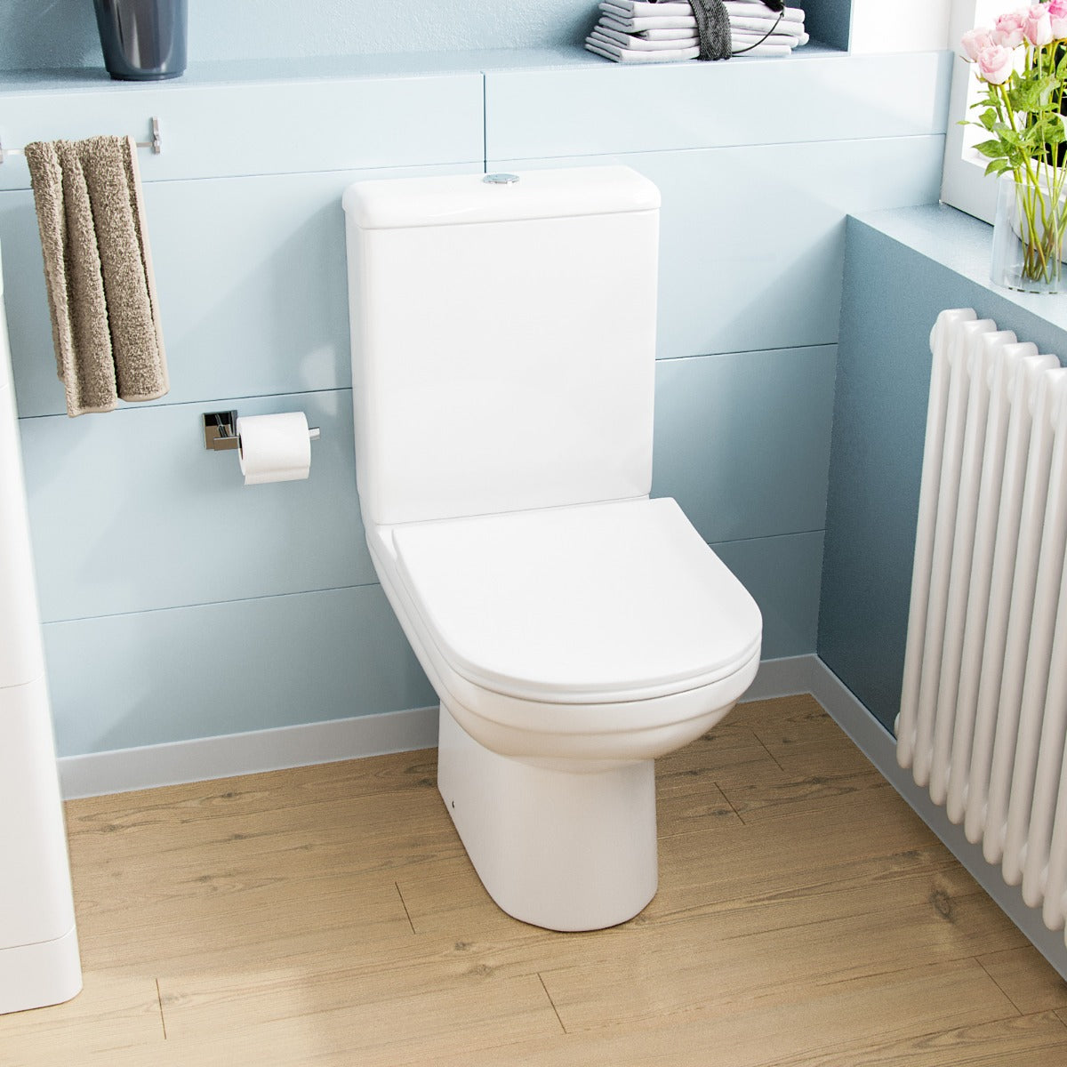 Deyed Close Coupled Toilet Pan, Cistern and Toilet Seat White