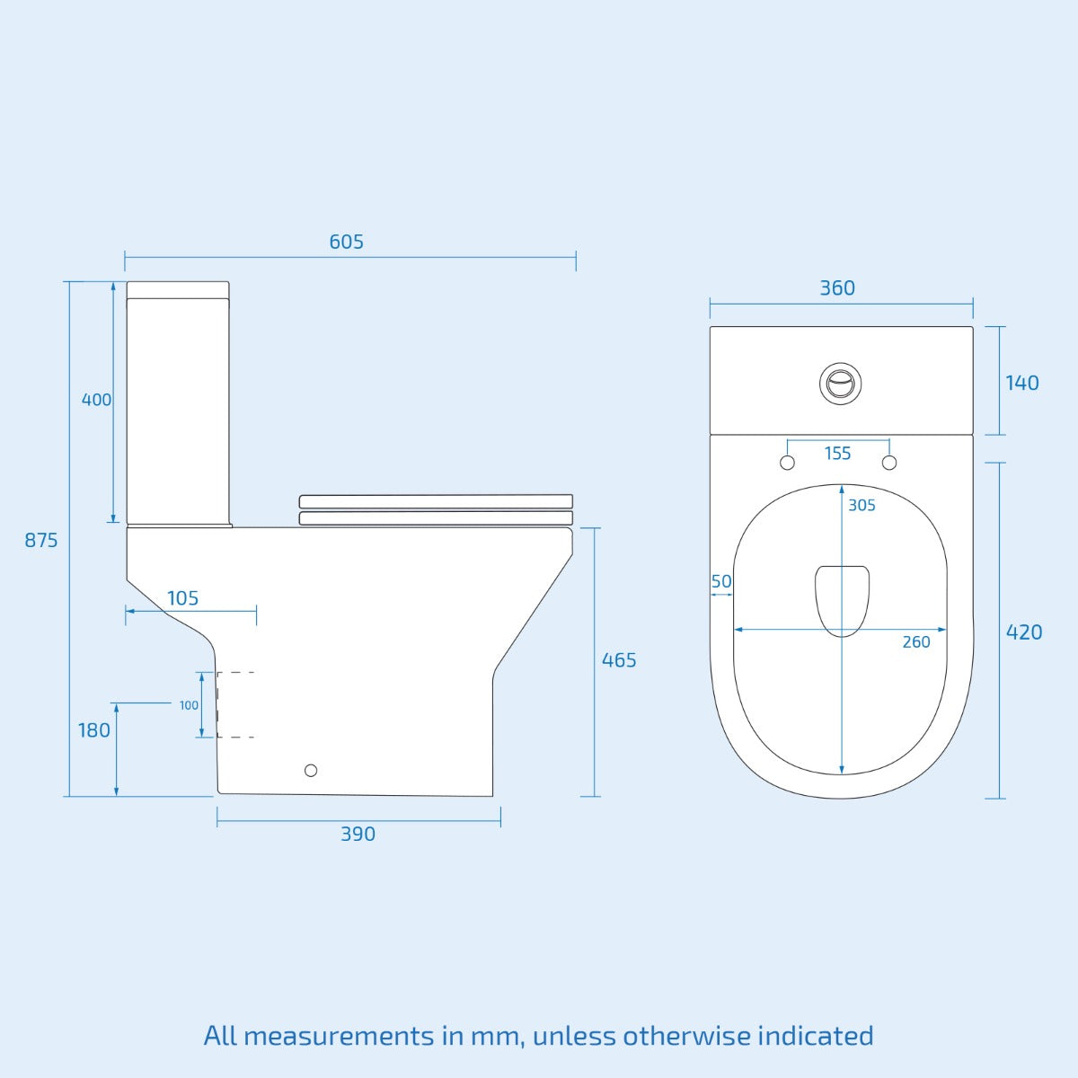 Louie Comfort Height Close Coupled Toilet Pan, Cistern & Soft Close Seat