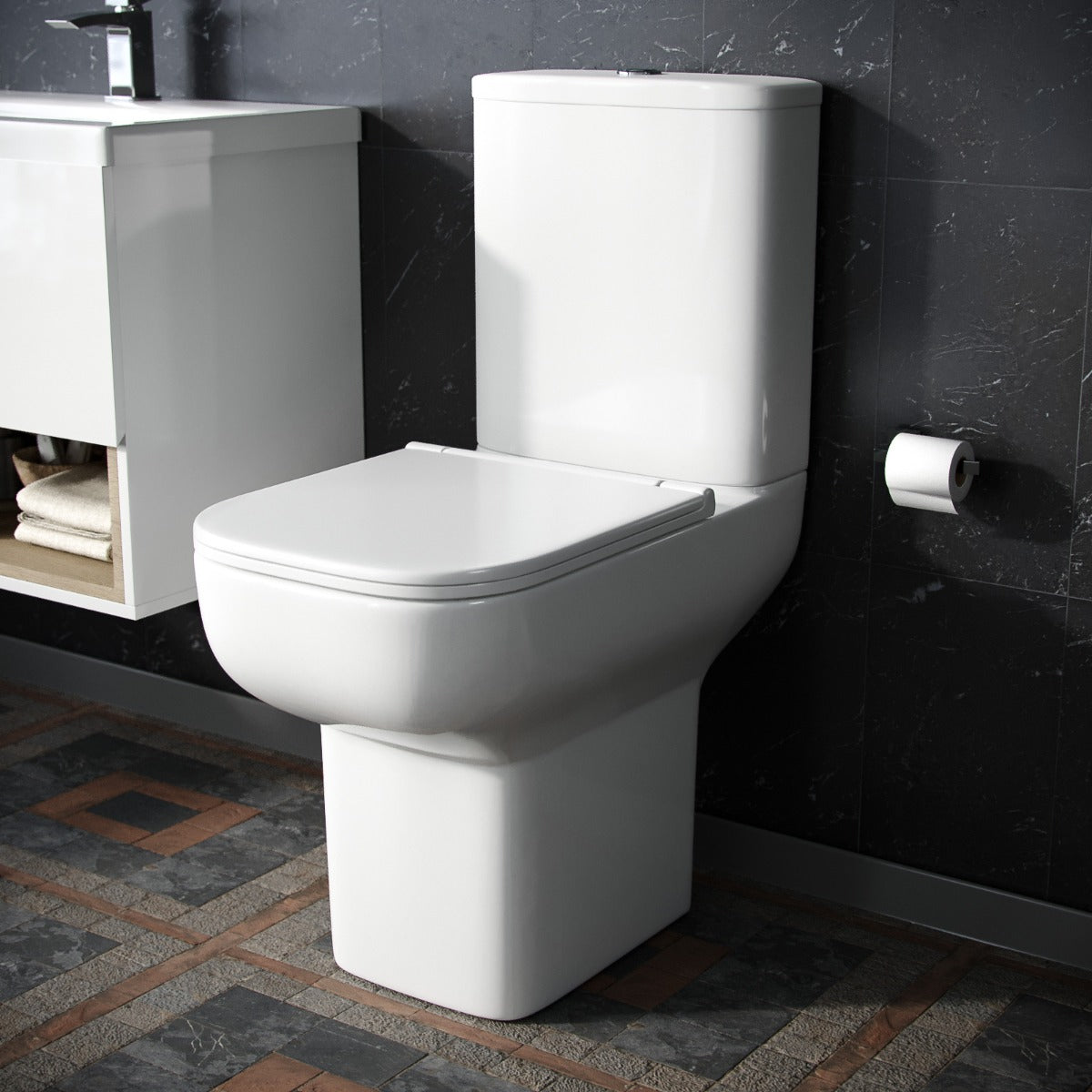 Louie Comfort Height Close Coupled Toilet Pan, Cistern & Soft Close Seat