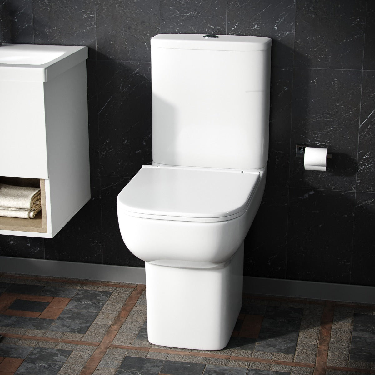 Louie Comfort Height Close Coupled Toilet Pan, Cistern & Soft Close Seat