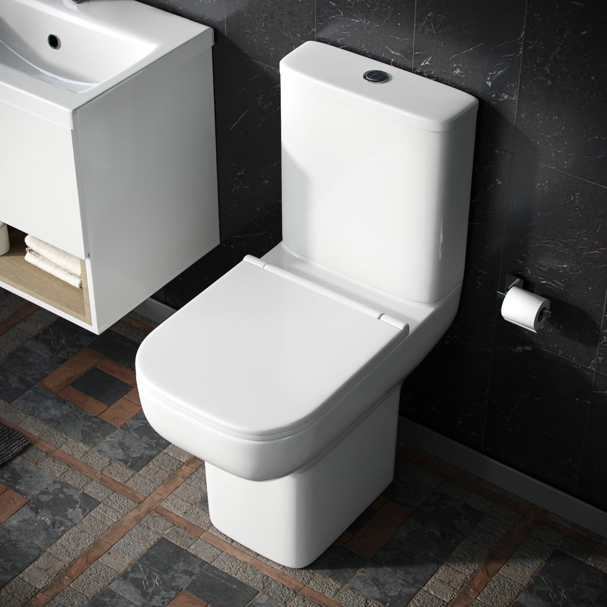 Louie Comfort Height Close Coupled Toilet Pan, Cistern & Soft Close Seat