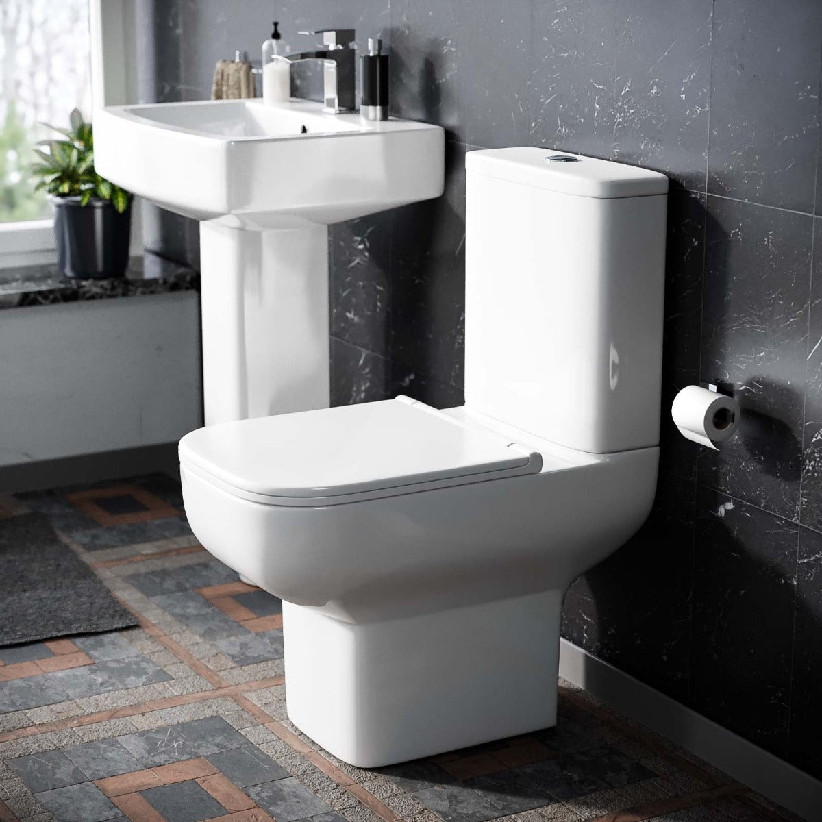 Louie Comfort Height Toilet Pan and 560 mm Full Pedestal Basin