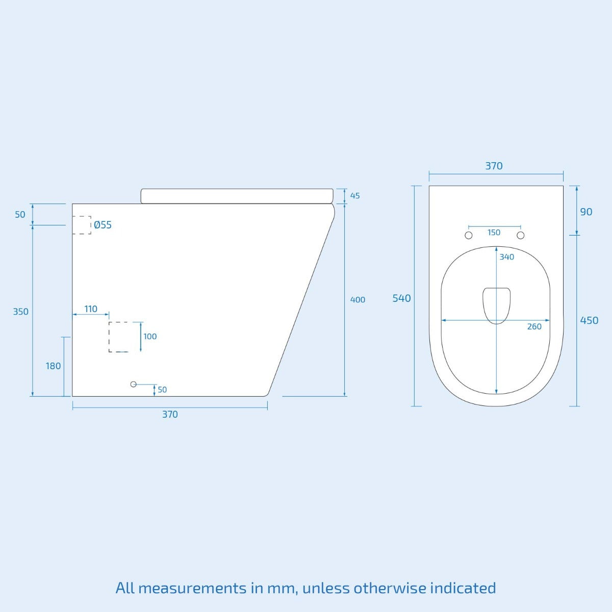 Modern Cloakroom BTW WC Unit, Curved Rimless Toilet and Soft Close Seat