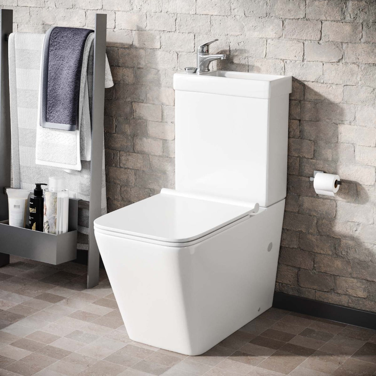 Nova 2 in 1 Combo Toilet and Basin Cloakroom Space Saver Unit  and Basin Tap and Waste