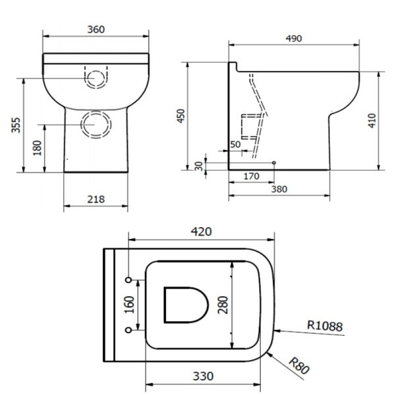 Modern Cloakroom Back to Wall WC Square Toilet Pan and Soft close Seat