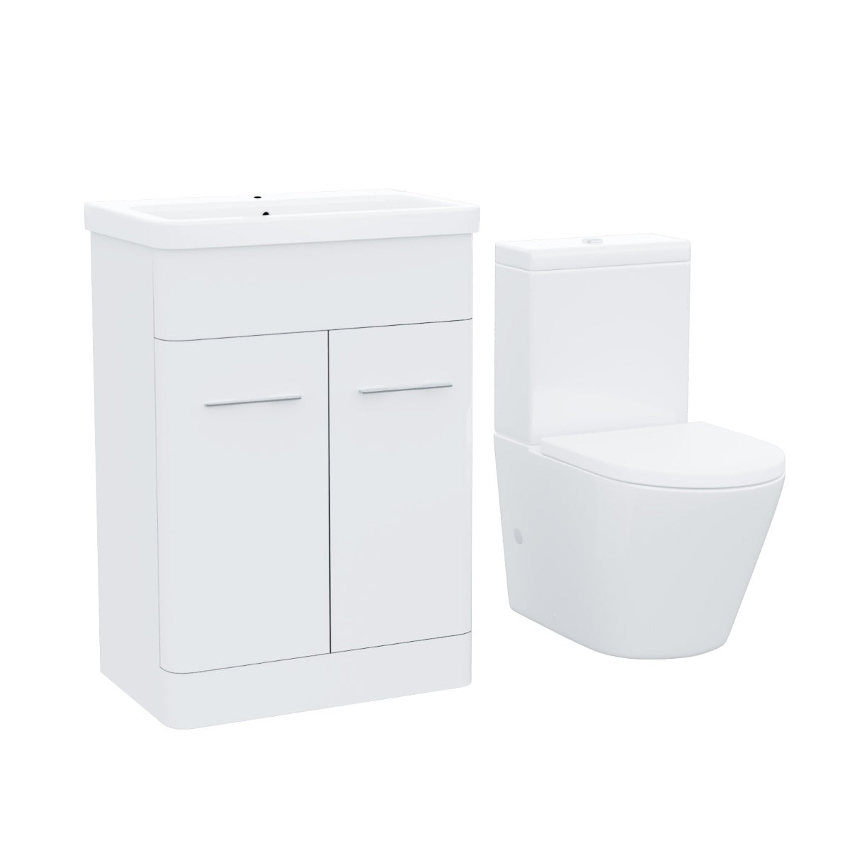 Lex 600mm Vanity Basin Unit & Rimless Close Coupled Toilet White