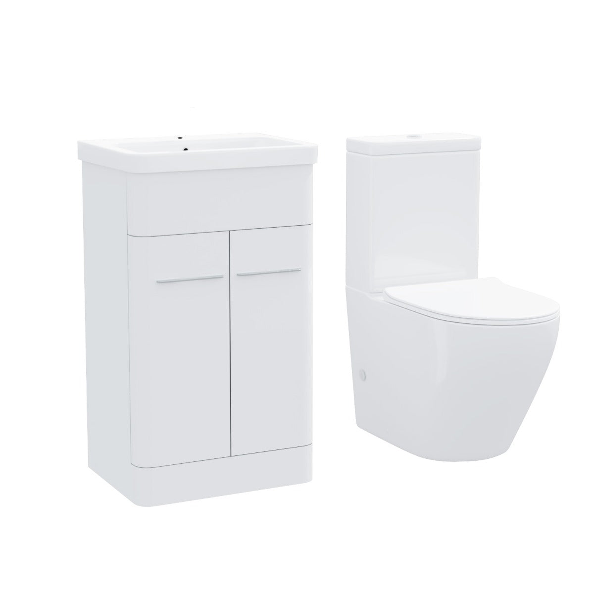 Lex 500 mm Basin Vanity Cabinet And Rimless WC Toilet Suite White