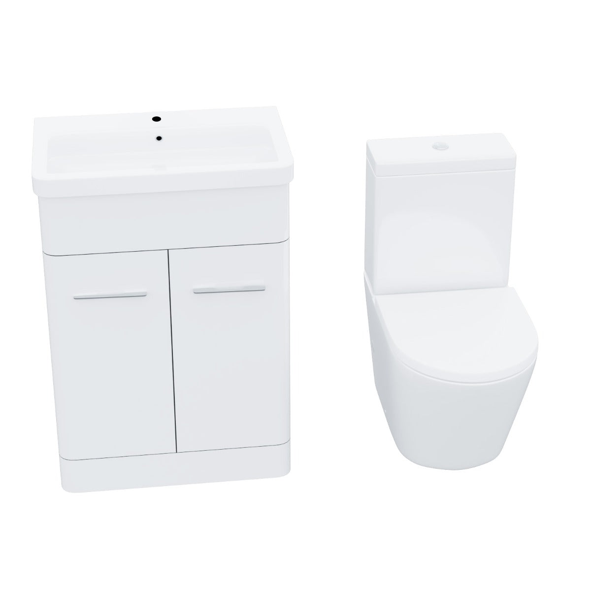 Lex 600mm Vanity Basin Unit & Rimless Close Coupled Toilet White