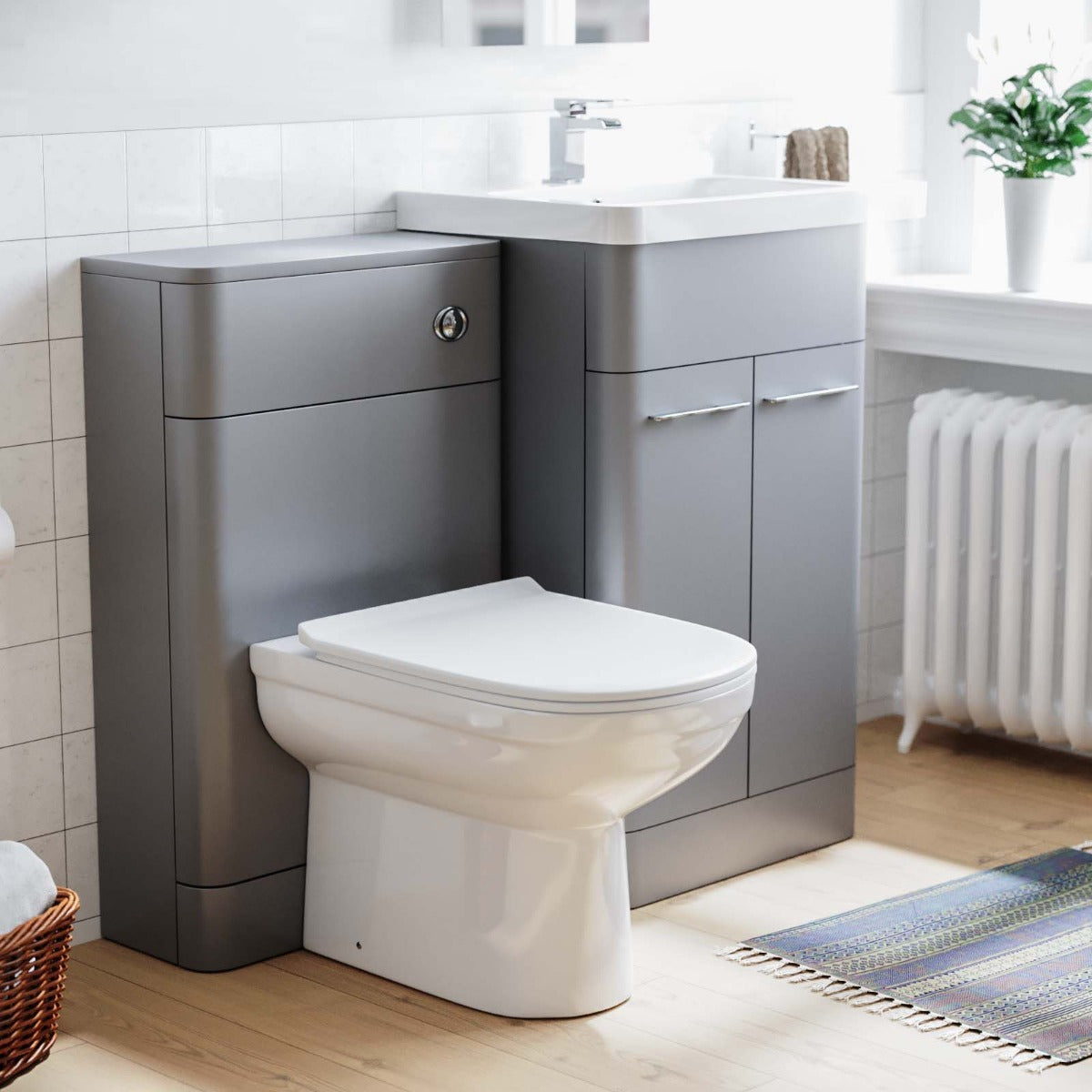 Lex 500mm Vanity Basin Unit, WC Unit & Back to Wall Toilet Grey Suite | Lex