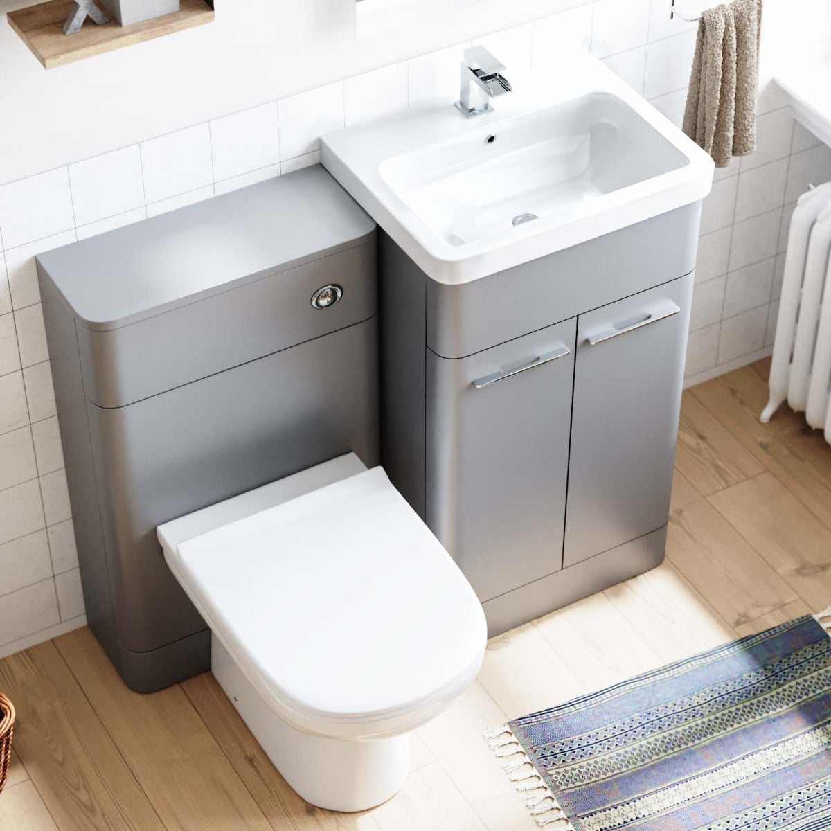 Lex 500mm Vanity Basin Unit, WC Unit & Back to Wall Toilet Grey Suite | Lex