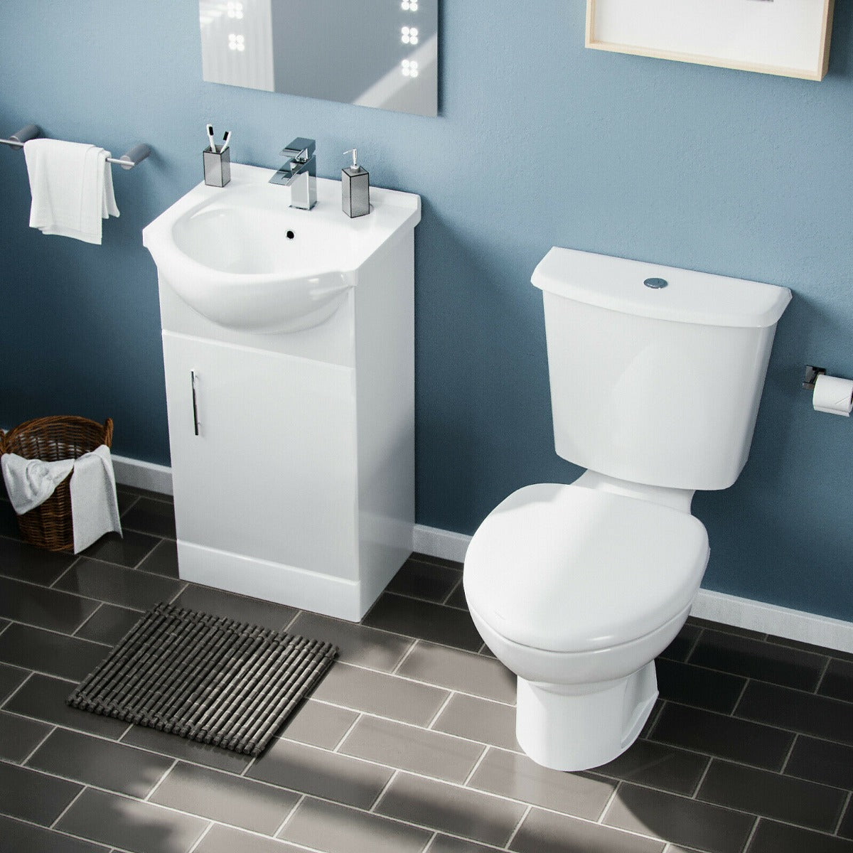 Ellen 450mm Cloakroom Basin Sink Vanity Cabinet Unit with WC Toilet Set