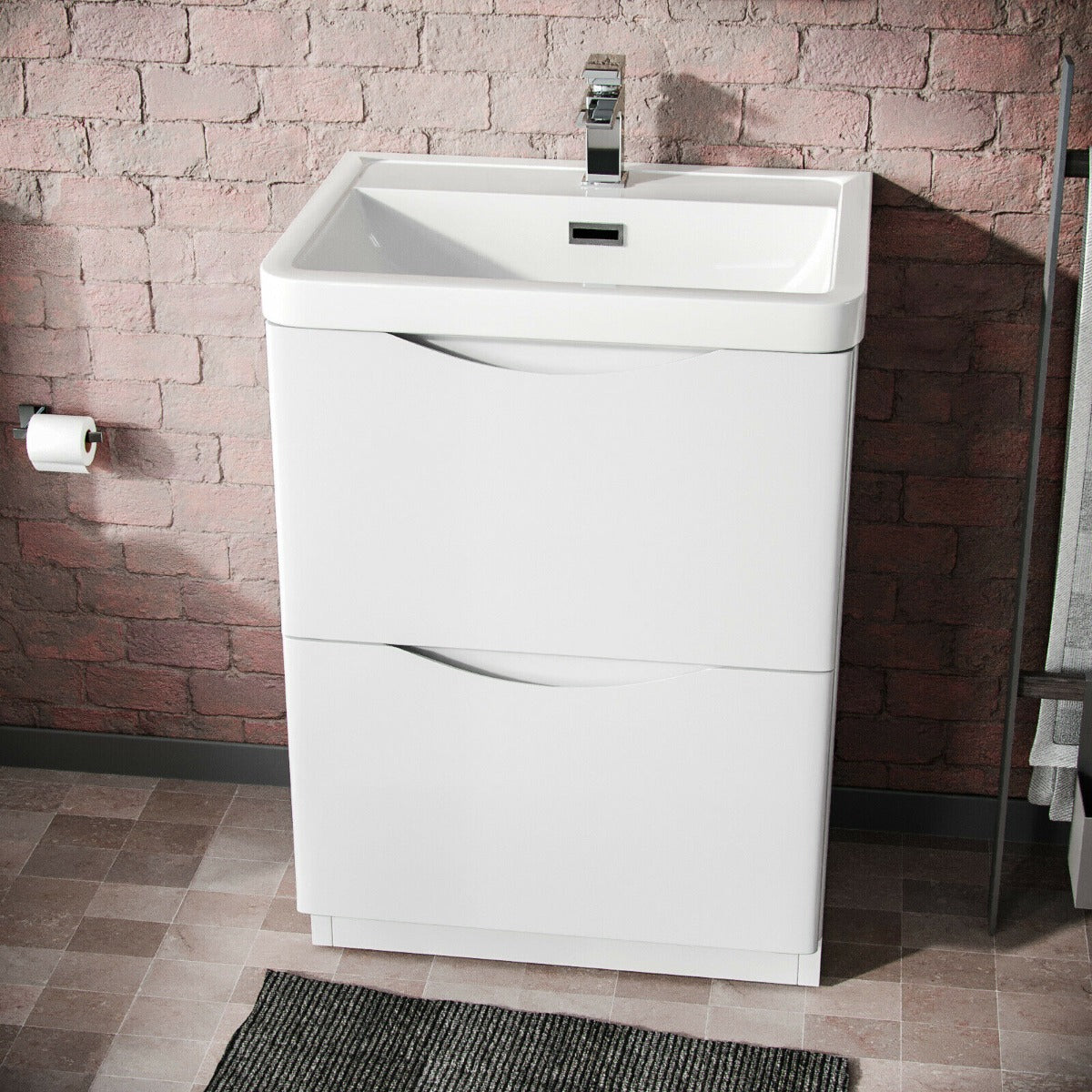 Merton White Basin Vanity Unit and Tap with Waste Set