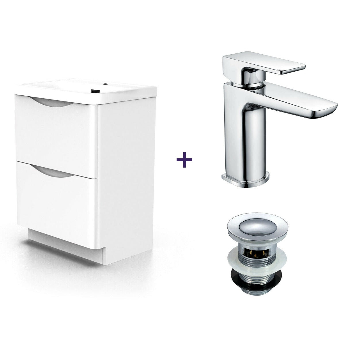 Merton White Basin Vanity Unit Tap and Tap with Waste Set