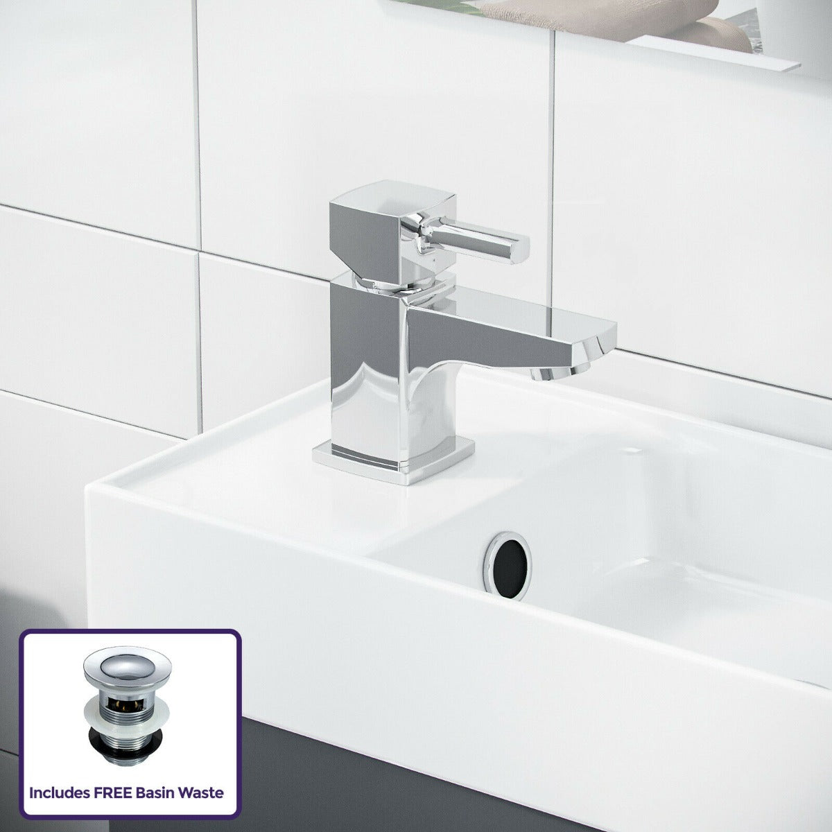Nanuya 400mm Grey Cloakroom Vanity Basin Unit, Mixer Tap & Waste