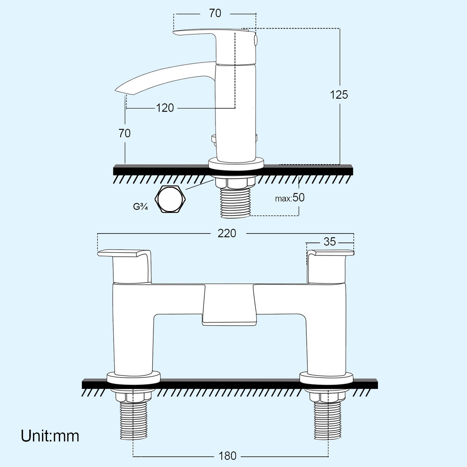 Vago Modern Waterfall Design Basin Mono Mixer Tap & Bath Filler Tap