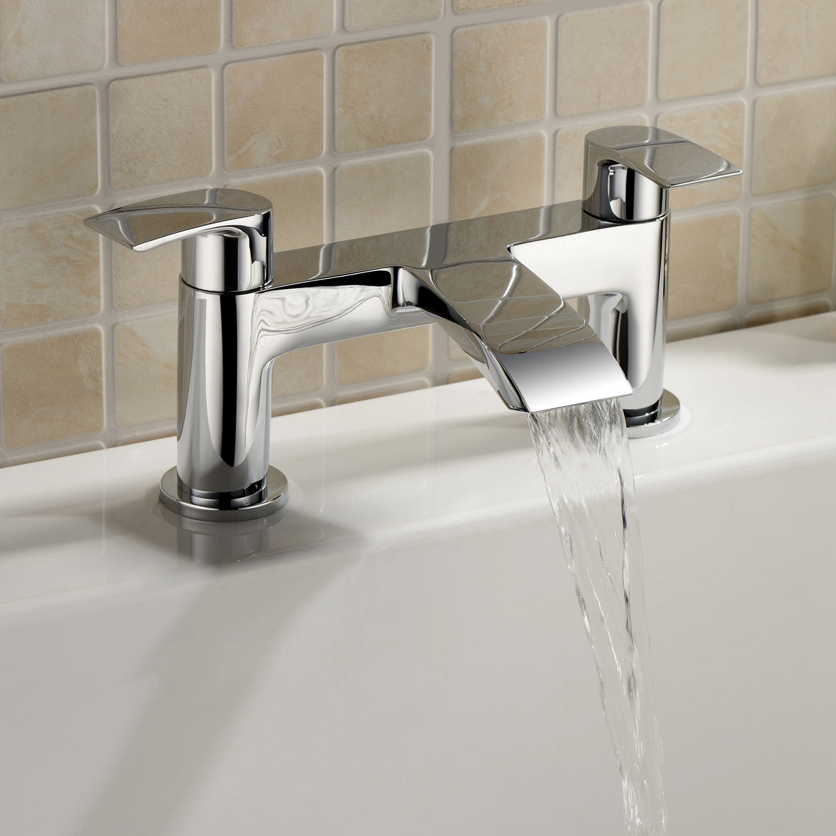 Vago Modern Waterfall Design Basin Mono Mixer Tap & Bath Filler Tap + Basin Waste