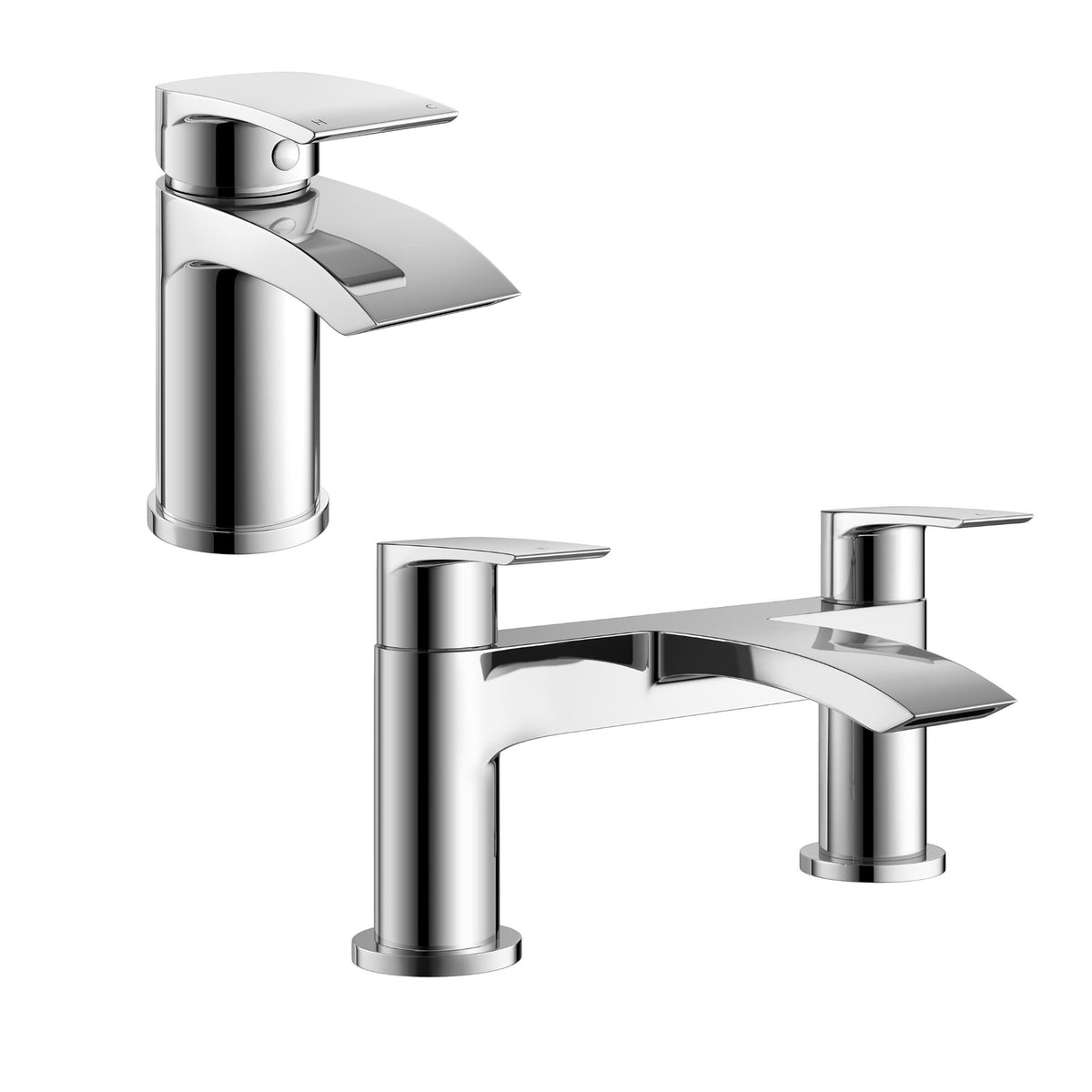 Vago Modern Waterfall Design Basin Mono Mixer Tap & Bath Filler Tap + Basin Waste