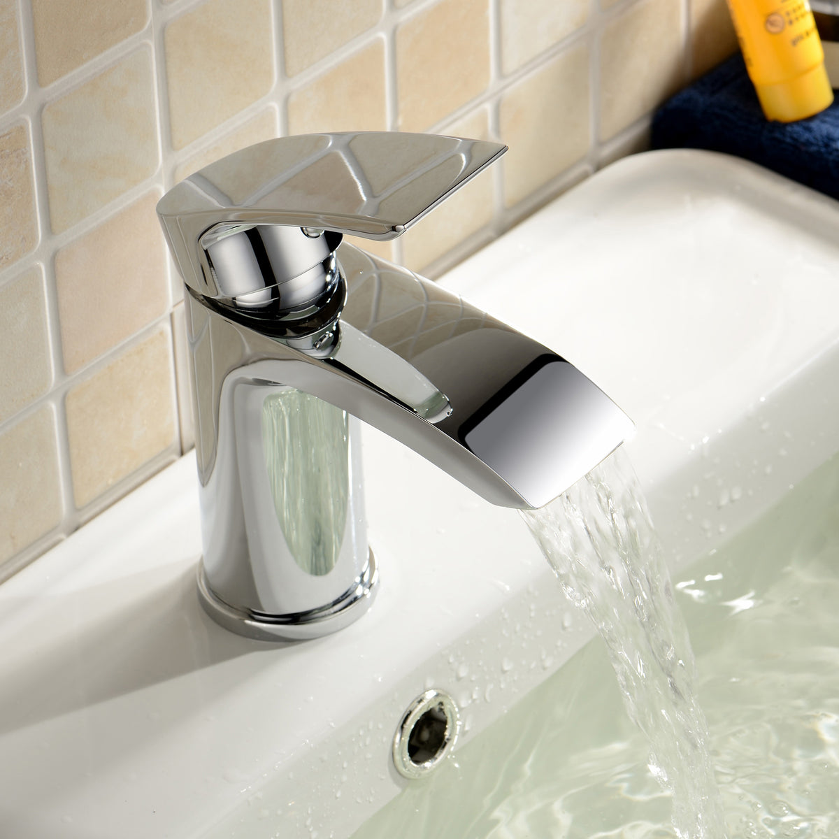 Vago Modern Waterfall Design Basin Mono Mixer Tap & Bath Filler Tap + Basin Waste