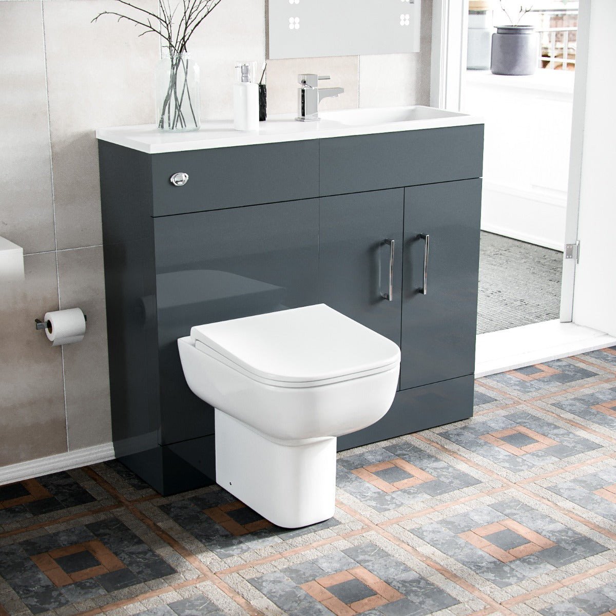 James 1000mm Slimline Floorstanding Vanity Basin and Debra BTW Combo Unit Grey