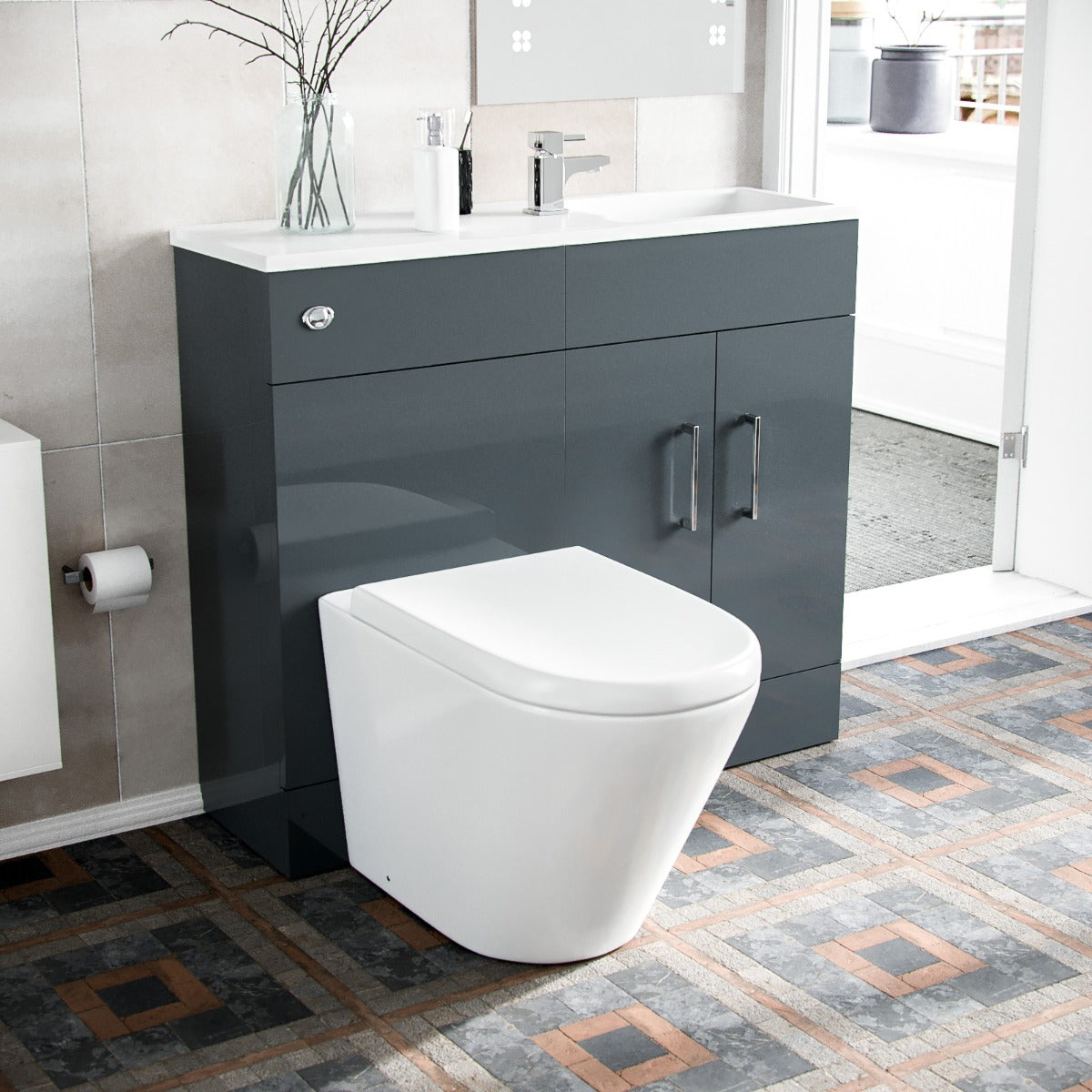 James 1000mm Vanity Basin Unit & Ellis Back To Wall Toilet Dark Grey