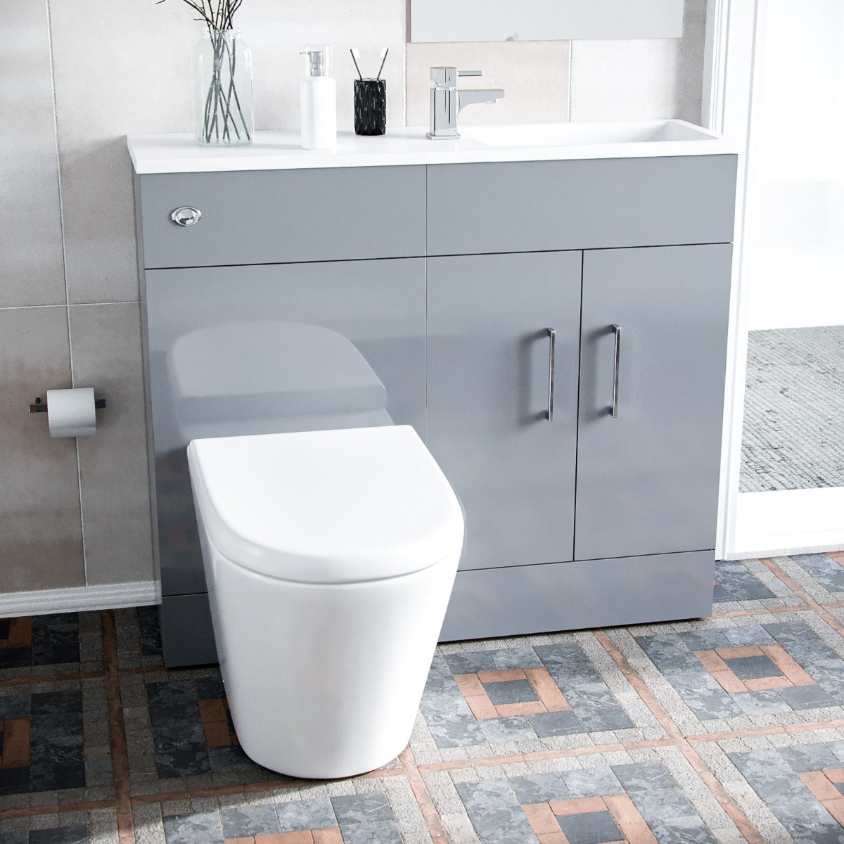 James 1000mm Vanity Basin Unit & Ellis Back To Wall Toilet Grey