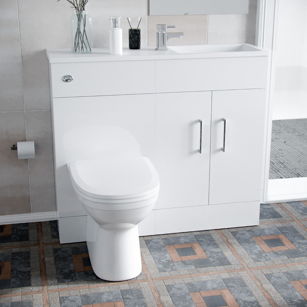 James 1000mm Slimline Floorstanding Vanity Basin and Welbourne White Back To Wall Modern Toilet White