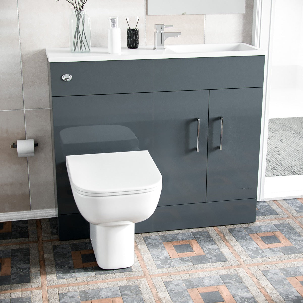 James 1000mm Slimline Floorstanding Vanity Basin and Debra BTW Combo Unit Grey