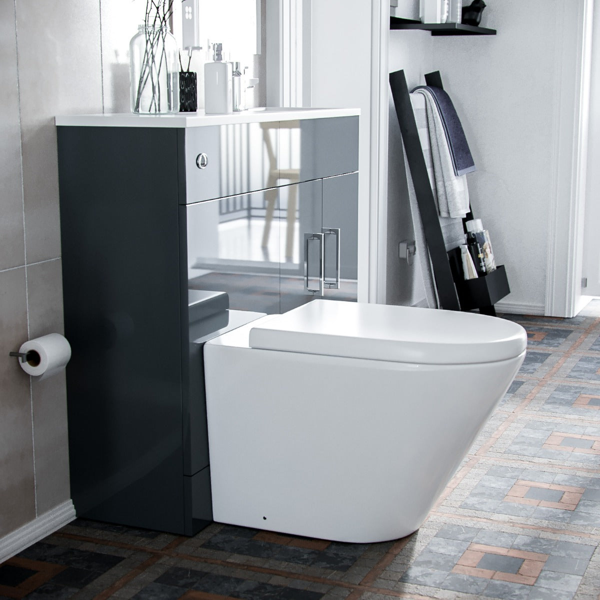 James 1000mm Vanity Basin Unit & Ellis Back To Wall Toilet Dark Grey