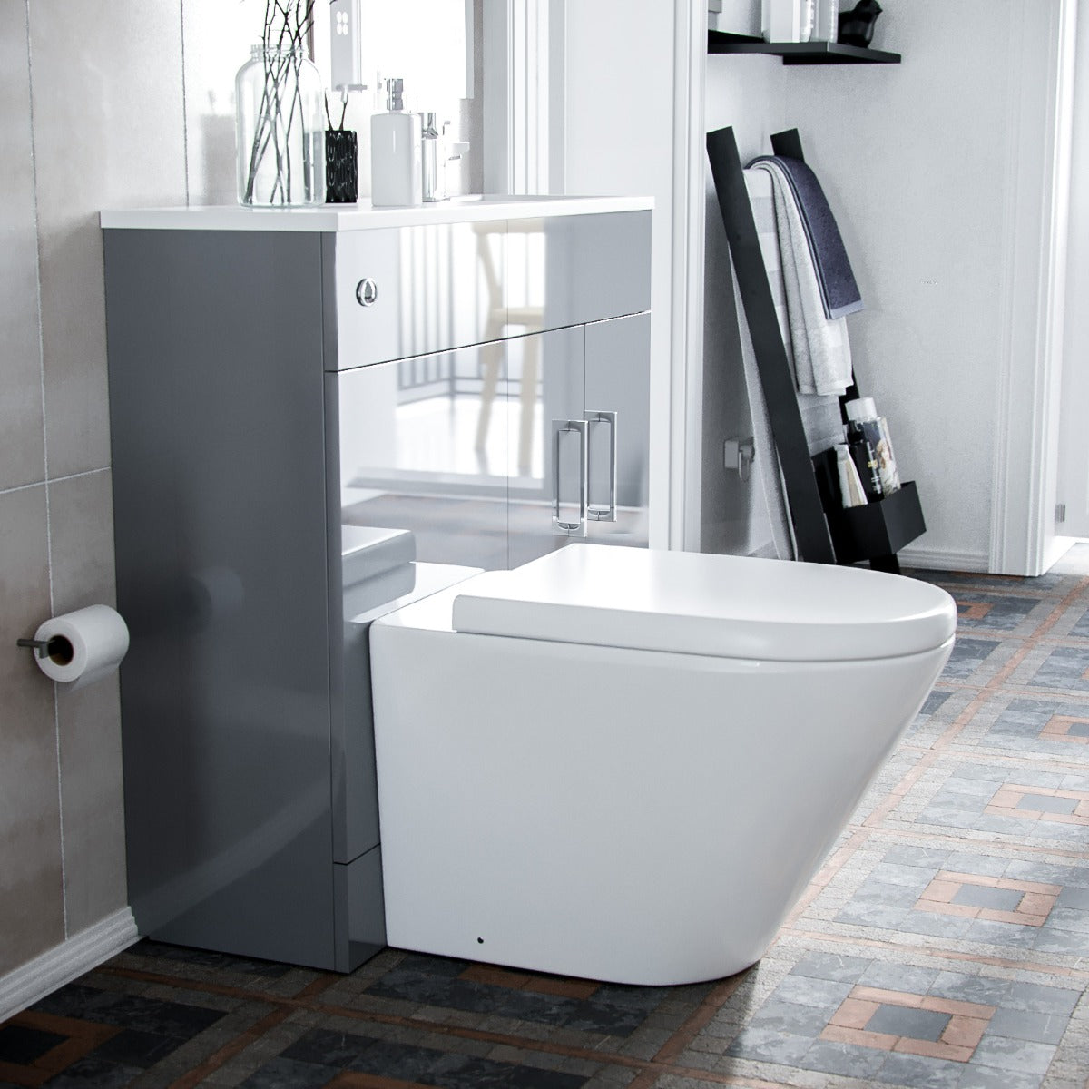 James 1000mm Vanity Basin Unit & Ellis Back To Wall Toilet Grey