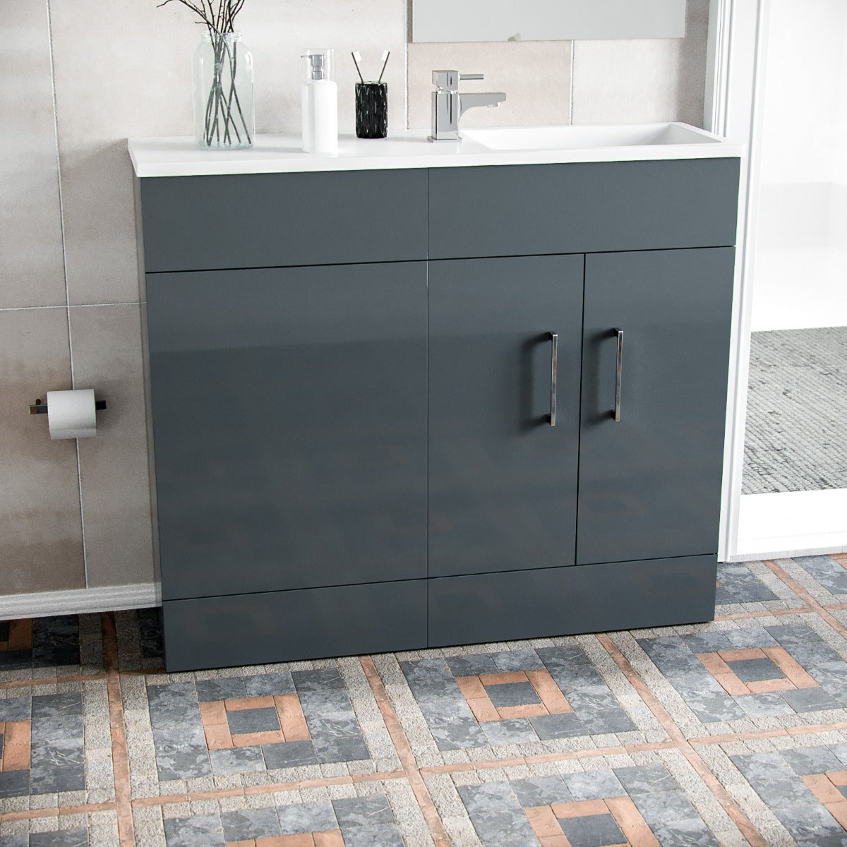 James 1000mm Slimline Vanity, Basin And WC Unit Grey