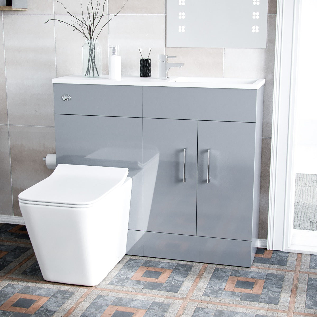 James 1000mm Slimline Floorstanding Vanity Basin and Elora Square Back to Wall Rimless Toilet Grey