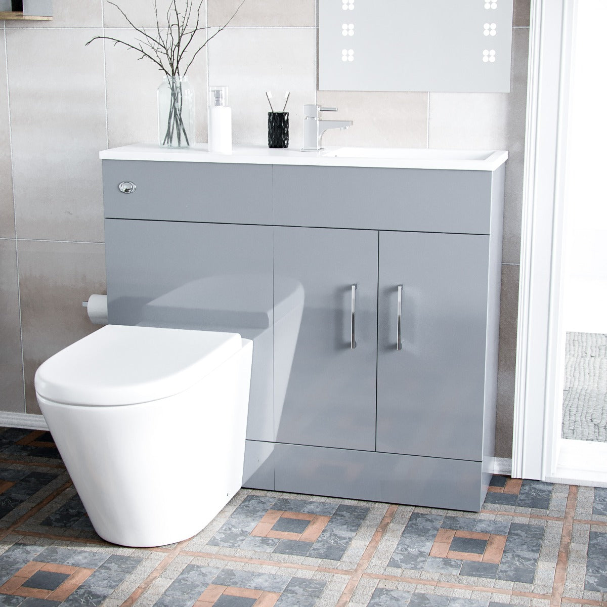 James 1000mm Vanity Basin Unit & Ellis Back To Wall Toilet Grey