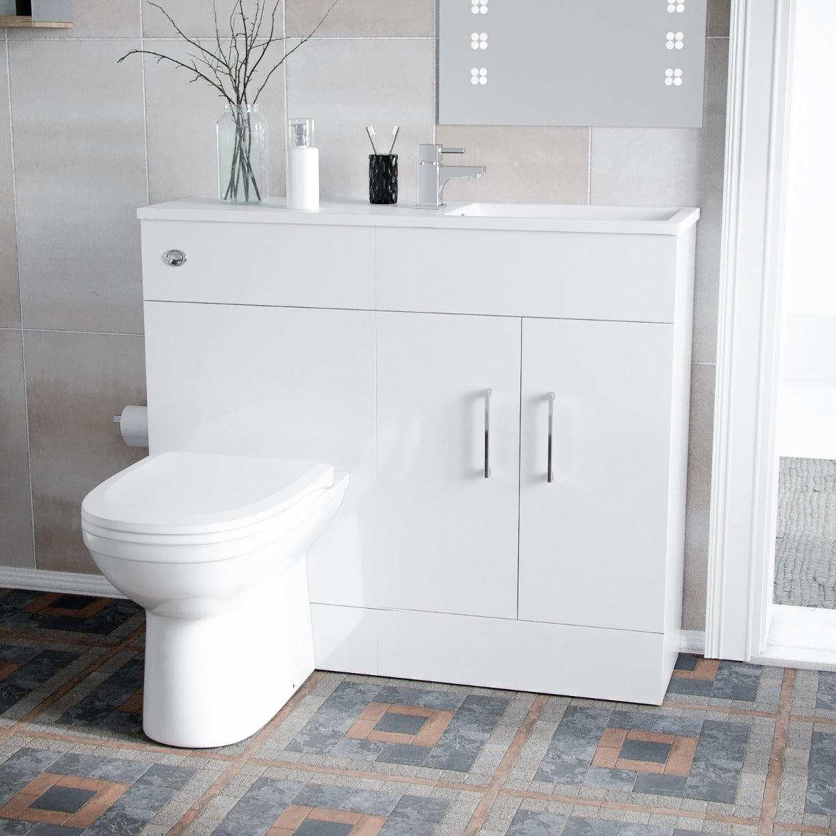 James 1000mm Slimline Floorstanding Vanity Basin and Welbourne White Back To Wall Modern Toilet White