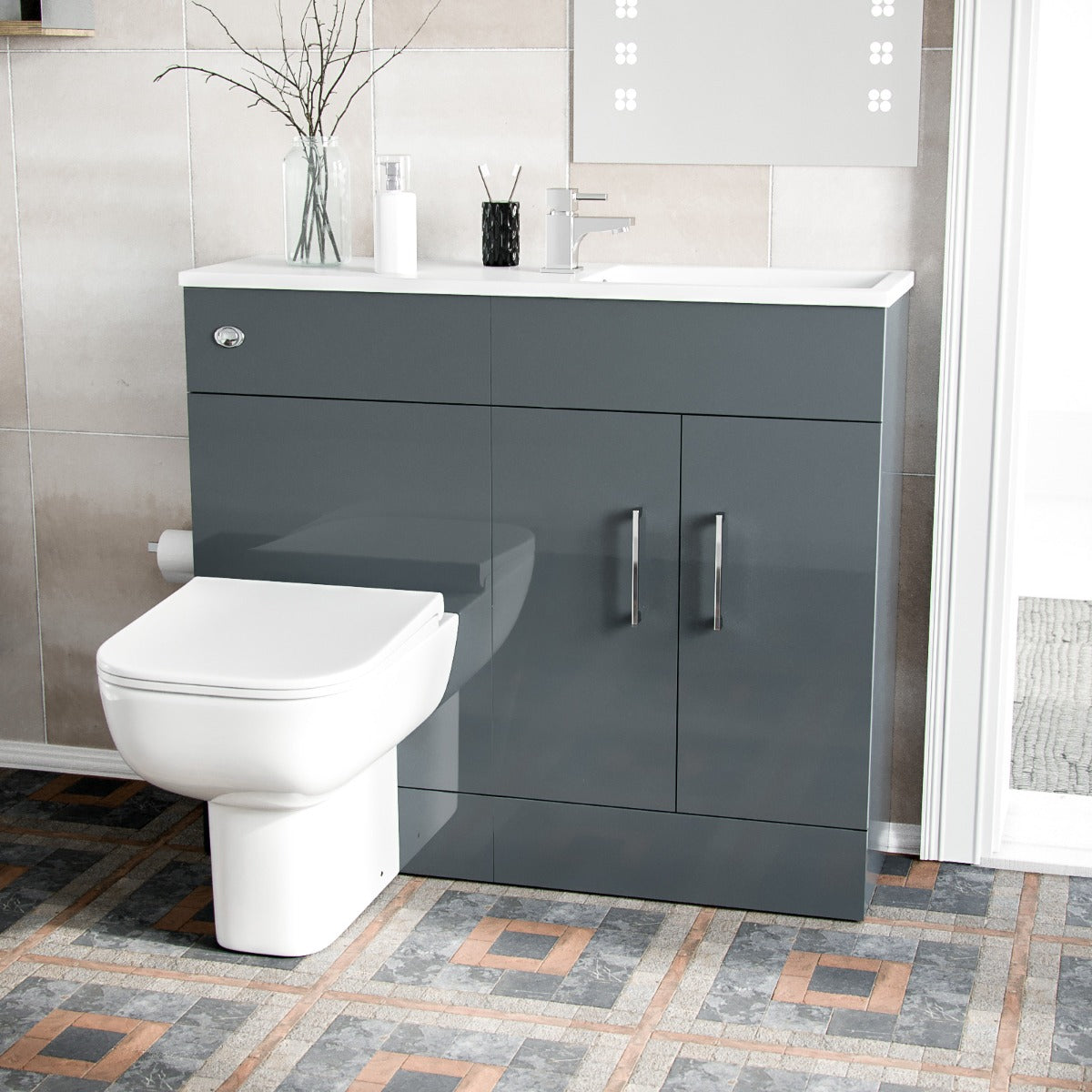 James 1000mm Slimline Floorstanding Vanity Basin and Debra BTW Combo Unit Grey