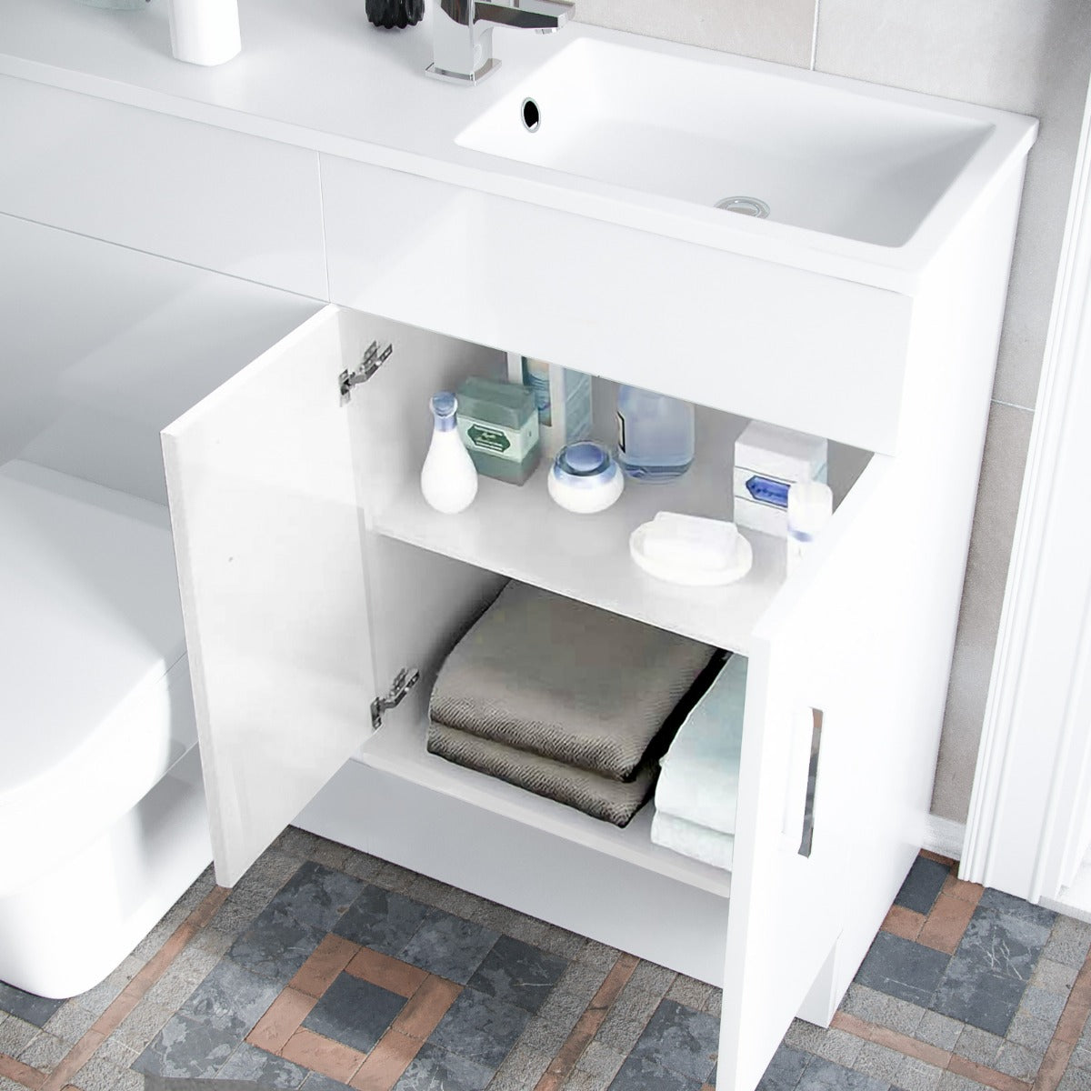 James 1000mm Slimline Floorstanding Vanity Basin and Welbourne White Back To Wall Modern Toilet White