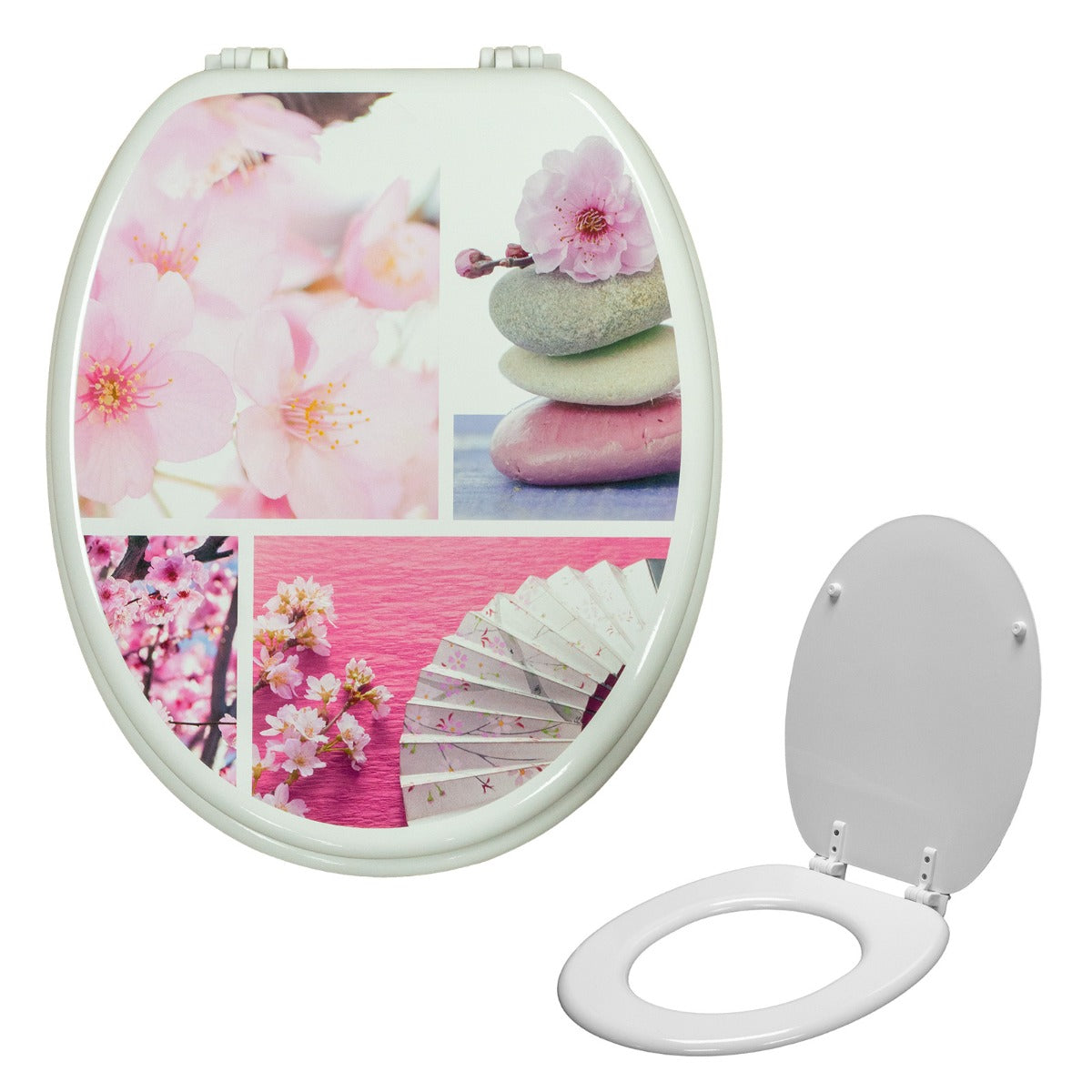 Universal Classic Oval Shaped Design Toilet Seat & Fixings Flower Pink Pattern Print