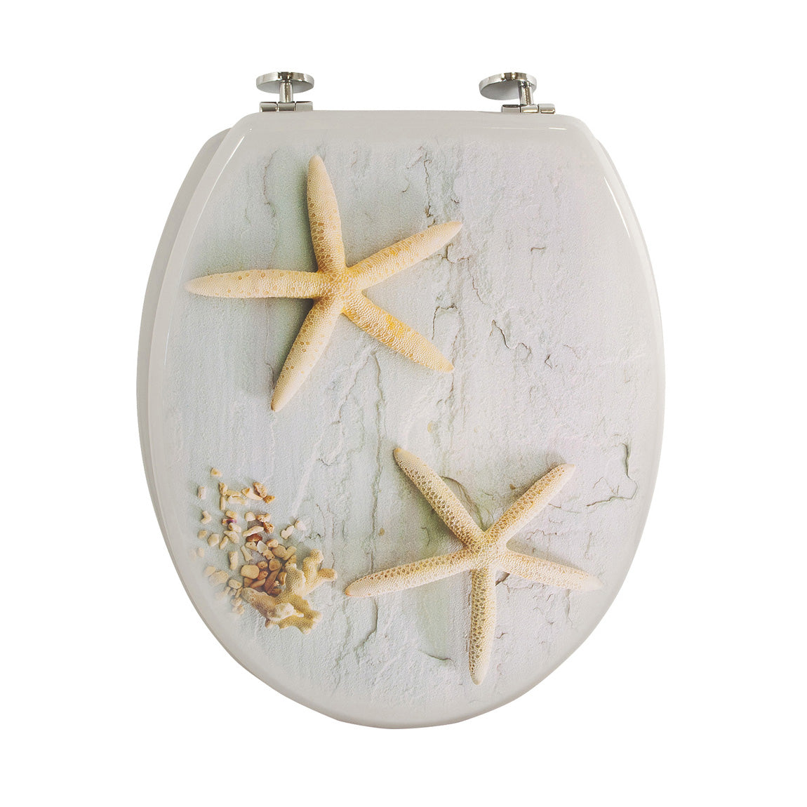 Universal Classic Oval Shaped Design Toilet Seat & Fixings Cream Starfish Design